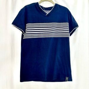 Scott James navy striped shirt short sleeve size medium